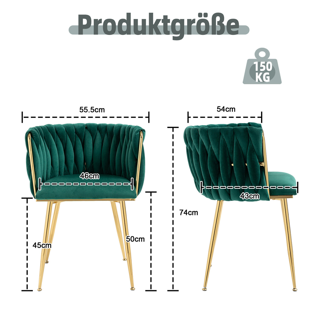 Ensemble de chaises de salle à manger en velours de luxe moderne (lot de 2)